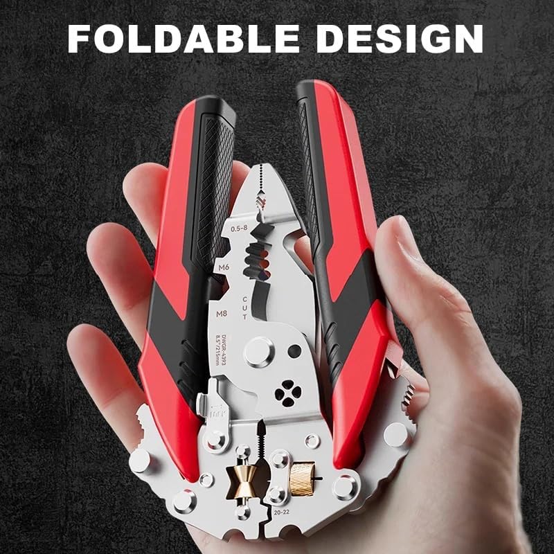 16-In-1 Foldable Stainless Steel Wire Stripper,16 in 1 Wire Stripper Twister,Multifunctional Wire Stripperd for Clamping, Side Shearing, Winding Electrician Pliers Tools