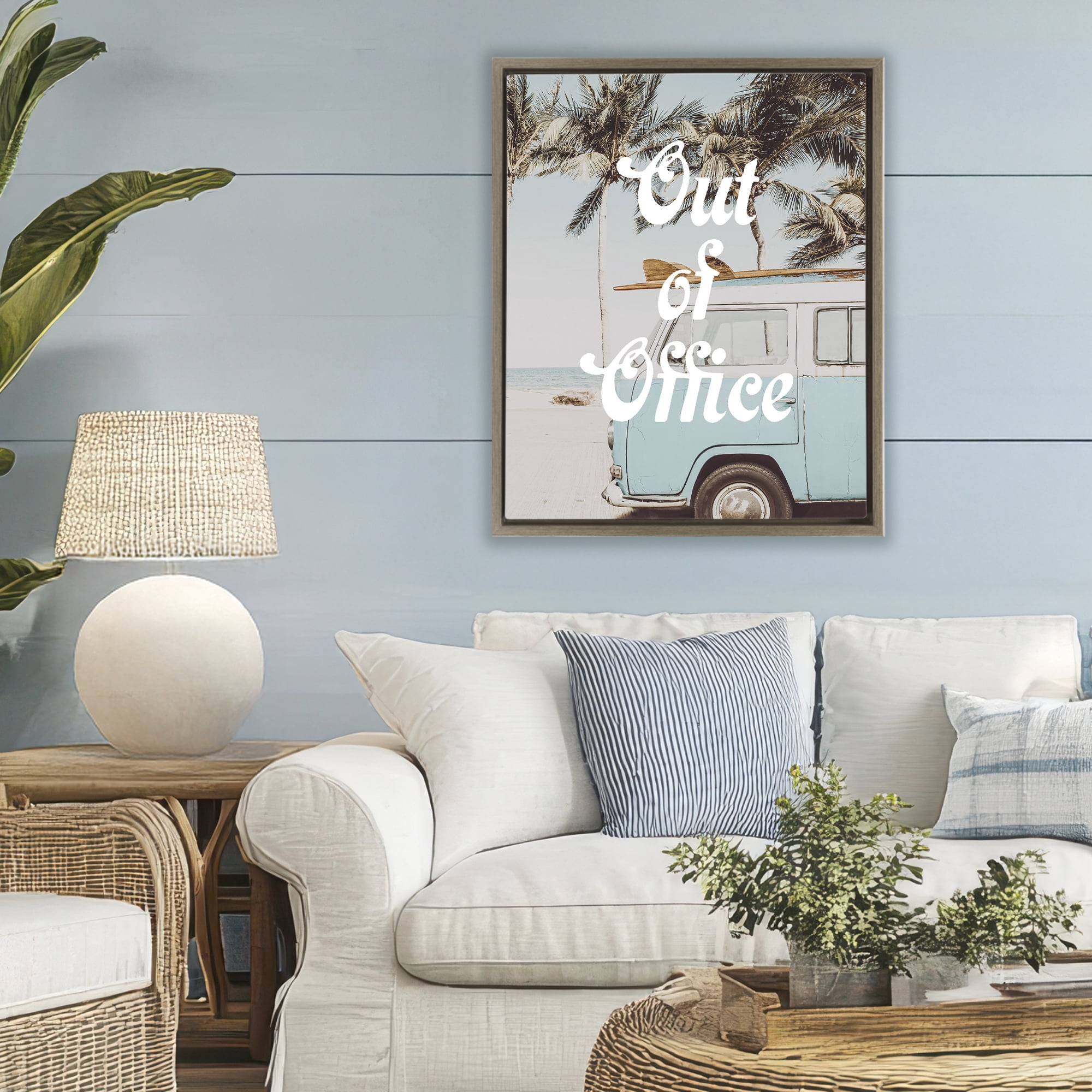 Stupell Industries Retro Out Of Office Beach Brown Framed Floater Canvas Wall Art, design by Lil' Rue