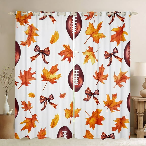 Manfei Rugby Ball Game Black Out Curtains,Hello Fall Curtains Pack of 2 (42x63 Each),Autumn Maples Bedroom Curtains For Boys Teens,Breathable Home Decor