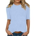 thumbnail image 2 of WTXUE Cotton Tops Basic Tees Casual 3/4 Sleeve T-Shirts Round Neck Tunic Tops Basic Tees Loose Fit Blouses Solid Color Pullover Blouses Modest Blouses Womens Business Blouses Sky Blue L, 2 of 5