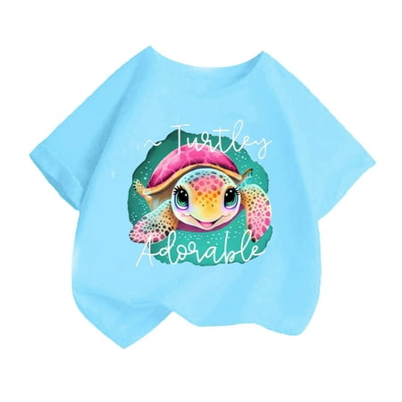 

CAHOLEI Kid Girls Cute Fashion Printed Comfortable Round Neck Short Sleeve Tee Summer Casual Loose T Shirt Tops -Blue 4-6 Years