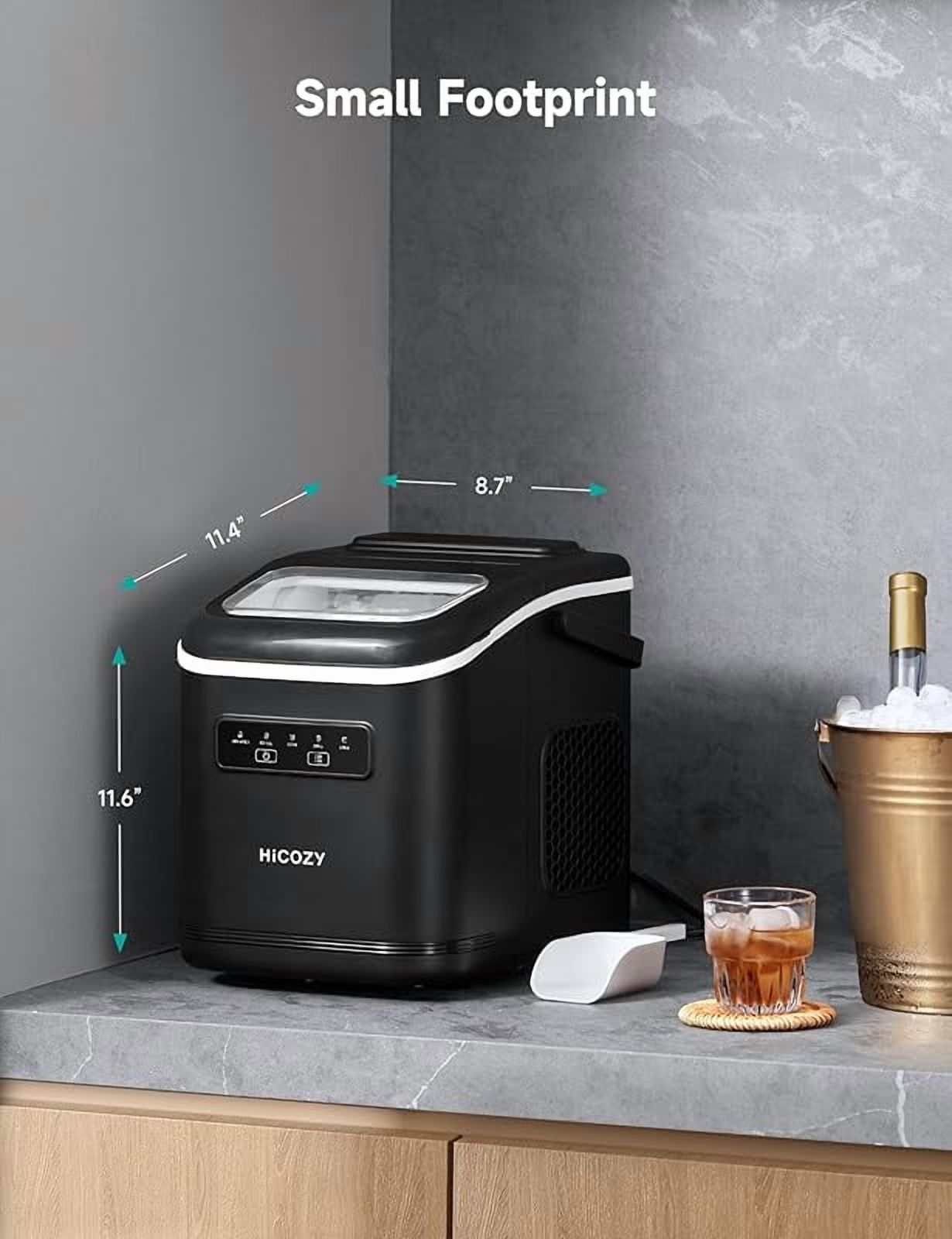 Countertop Ice Maker with Handle, Ice in 6Mins, 26 lbs/Day,Portable Ice Maker Machine with Self-Cleaning for Apartment/Under Cabinet/Kitchen/Office/Camping/RV/Home Bar(Black)