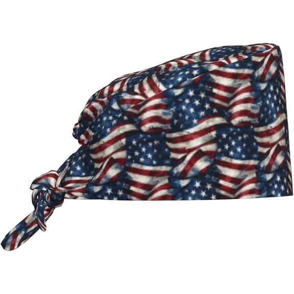 American Flag Working Cap for Women Men Comfortable Adjustable Scrub Caps with Sweatband