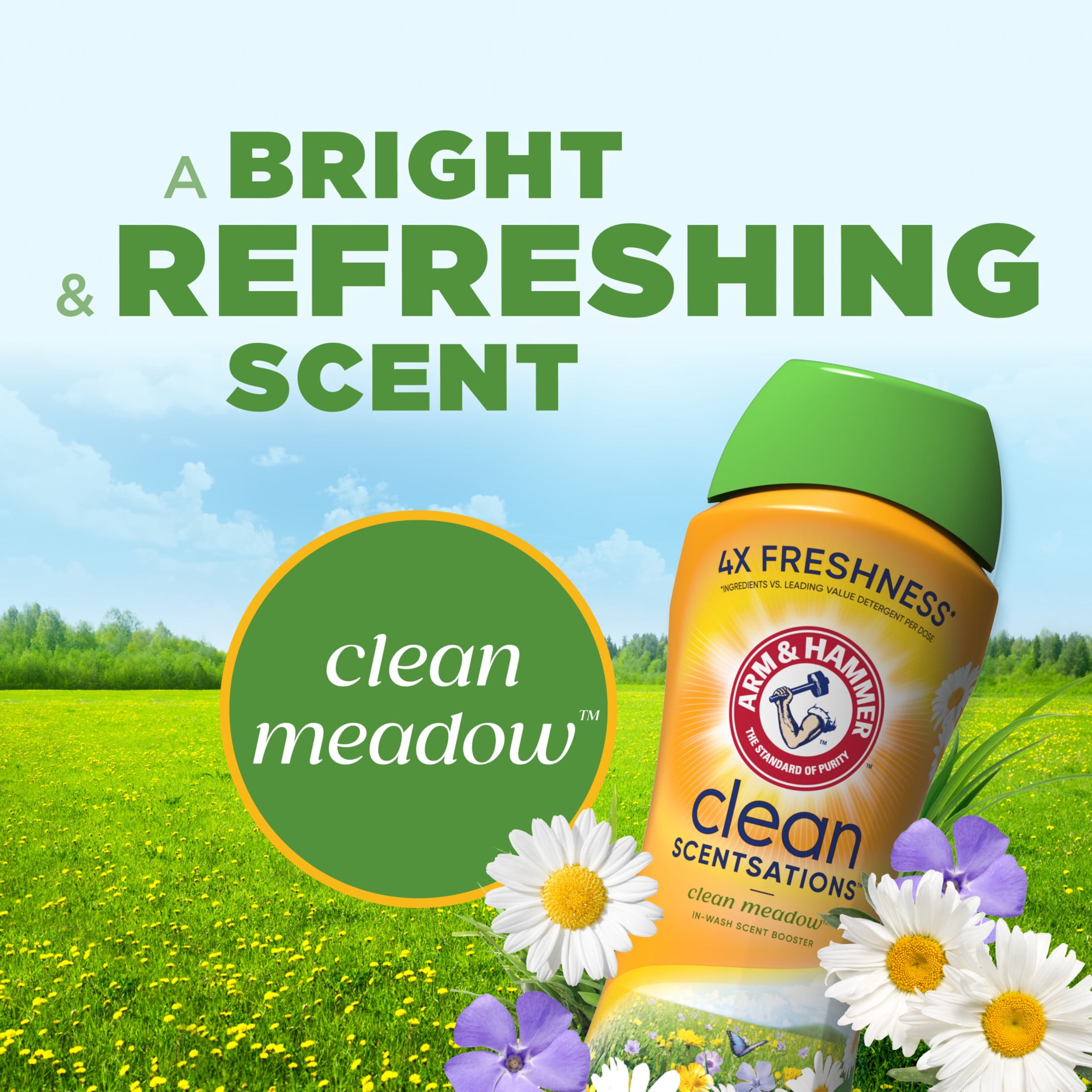 (4 pack) ARM & HAMMER Clean Scentsations Scent Booster, Laundry Beads Alternative, Clean Meadow scent, 24 Oz