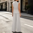 thumbnail image 6 of Ohufall Womens Set Turndown Collar Button Short Sleeve Top with Solid Straight Leg Pant Two Pieces Sets, 6 of 7