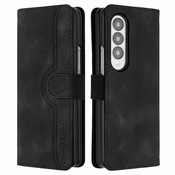 Jiahe Cover for Samsung Galaxy Z Fold 3, Wallet Case with Credit Card Holder,Shockproof Magnetic Anti-Scratch Premium Leather Cover with Card Slots Kickstand Cover Case, black