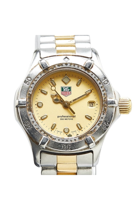 Pre-Owned TAG Heuer Professional 200 Watch WE1420-R Quartz Gold Dial Stainless Steel Plated...