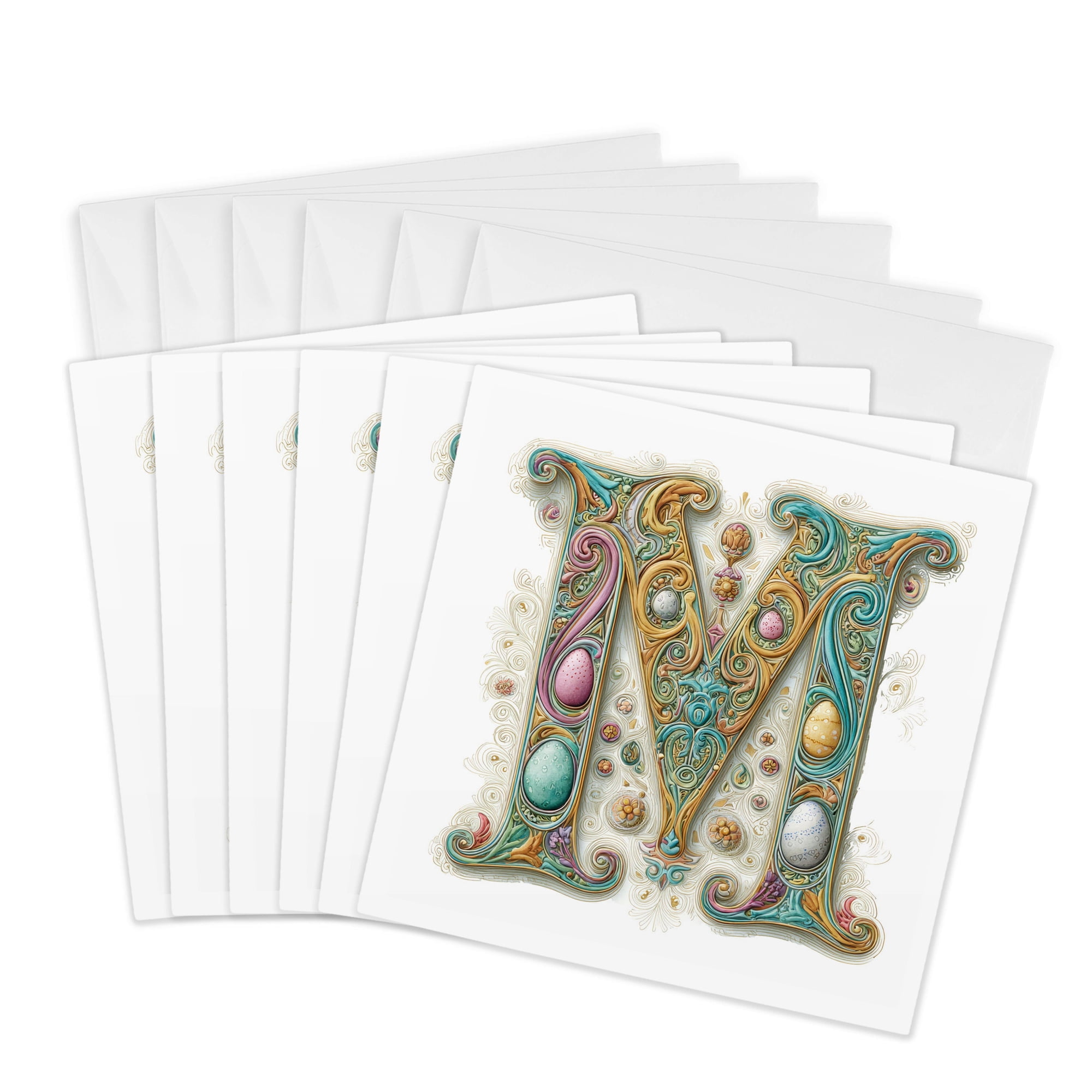 3drose Easter Ornamental Monogram M 6 Greeting Cards with Envelopes