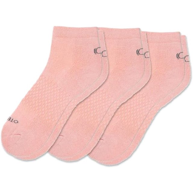 OTECKA Unisex Basic Quarter Socks with Moisture-Wicking - Cushion Comfort Quarter Socks, Pink - 3 Packs, Small-Medium