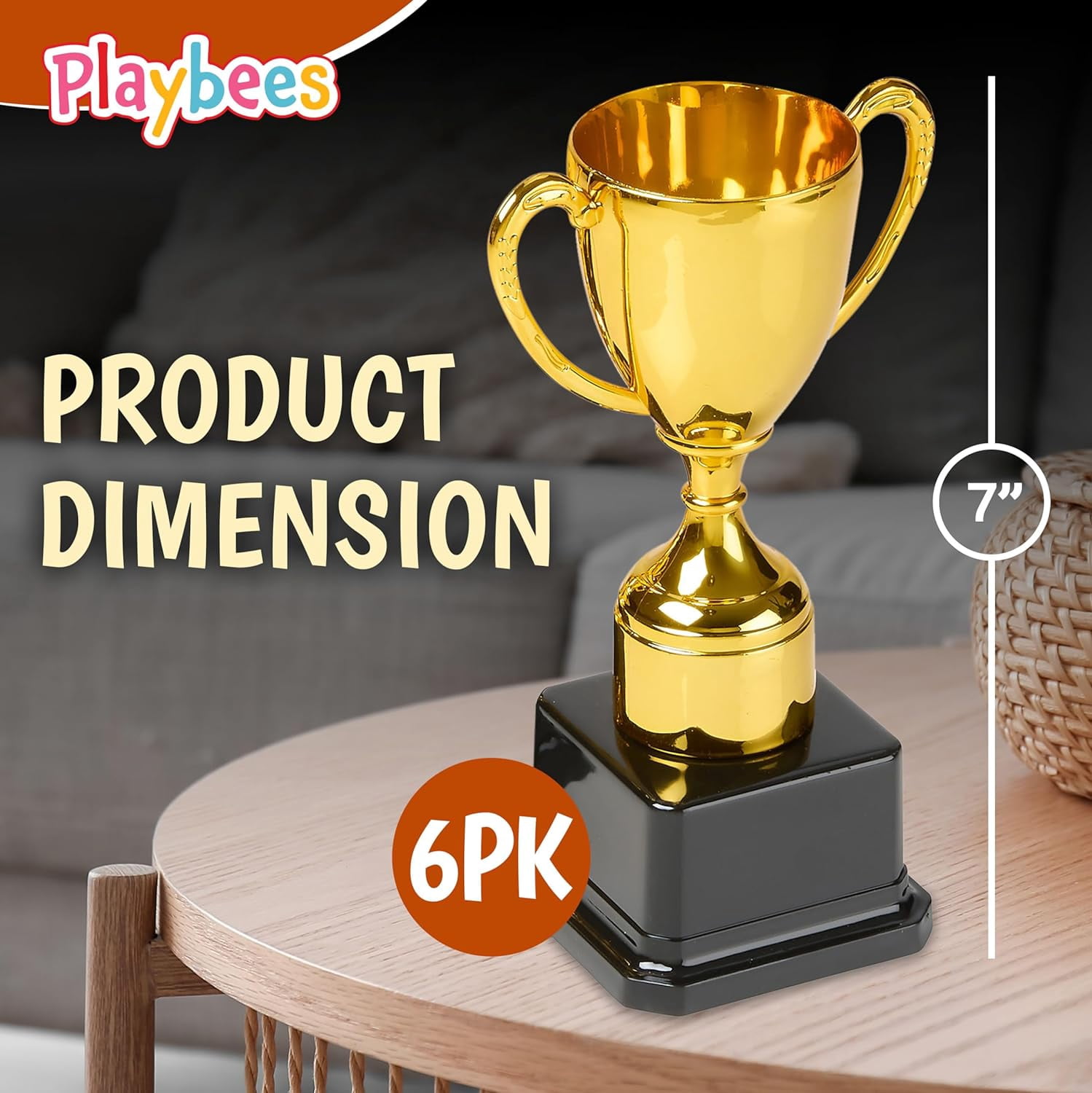 Fun Gold Plastic Trophies - 6 Pack - 7 Inch - Award Trophy Cup Set for Superstar Kids - Champion Celebrations, Sports Galore, and Victory Vibes - Desktop Toy
