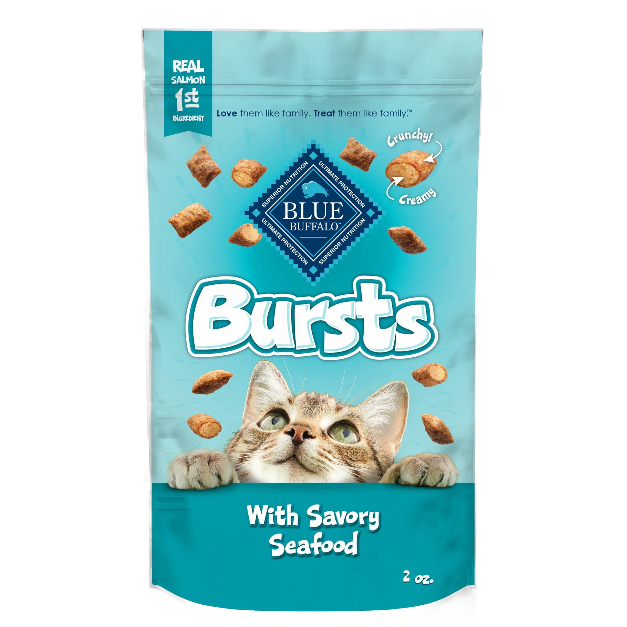 Blue Buffalo Bursts Crunchy & Creamy Cat Treats, Great for Training, Savory Seafood, 2-oz. Bag