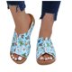 thumbnail image 3 of Bmisegm Ladies Summer Butterfly Print Leather Breathable Slope Heel Thick Bottom Large Size Fish Mouth Cool Slippers Summer Blue 7.5, 3 of 8