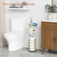 thumbnail image 3 of Gold Free Standing Toilet Paper Holder Stand with Phone Shelf, Floor Bathroom Tissue Holder for Large Mega Rolls, Metal Freestanding Toilet Paper Roll Holder with Wipes Storage Tray, 3 of 7