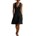 thumbnail image 2 of Women's V-Neck Sleeveless Asymmetrical Button Down Mini Shift Dress with Pockets, 2 of 7
