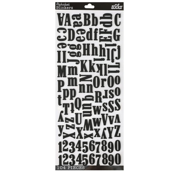 Sticko Large Black Foam Alphabet Stickers, 104 Piece