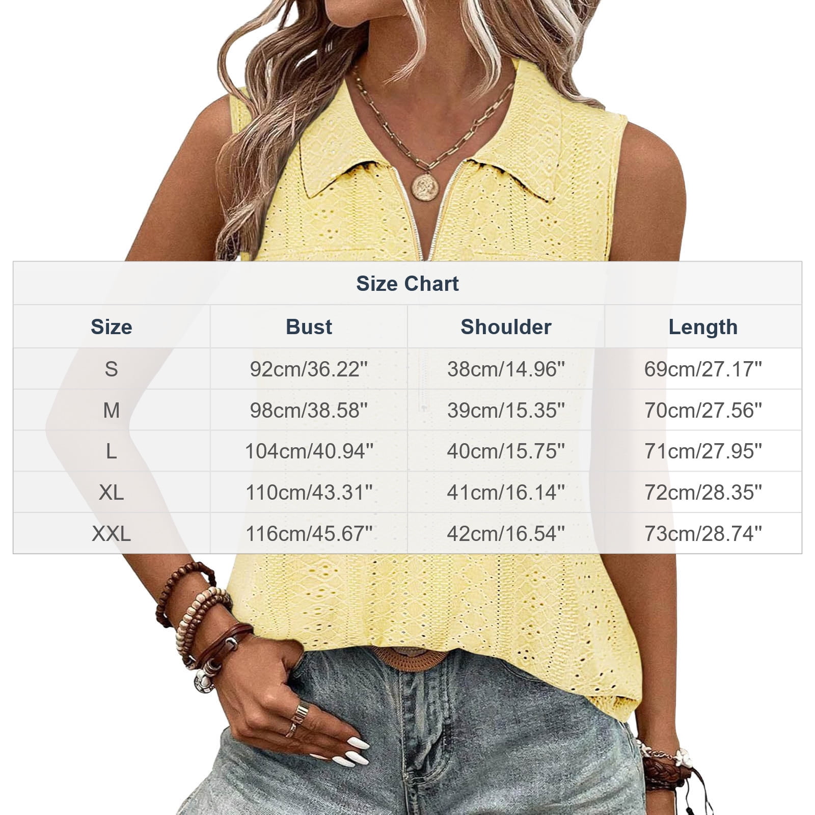 tarylea Eyelet Tank Tops for Women Sleeveless Zip up Curved Hem