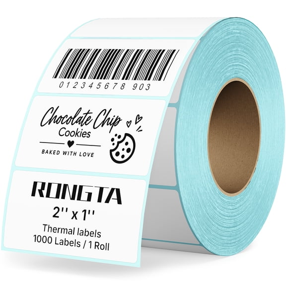 Rongta 2 x 1 Inch Direct Thermal Barcode Labels, 1,000 Labels per Roll, White Rectangular Stickers, Waterproof, Strong Adhesive