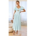 thumbnail image 5 of Women'S Summer Boho Maxi Dress V-Neck Cute Bubble Short Sleeve A-Line Long Dress with Pocket Sky Blue S, 5 of 10