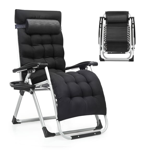 BEZT Lounge Chair, Folding Adjustable Recliner With Cushion, Headrest and Tray, Black