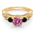 thumbnail image 2 of Gem Stone King 18K Yellow Gold Plated Silver Pink Moissanite Black Onyx and White Moissanite Engagement Ring for Women (1.27 Cttw, Gemstone, Round 6MM and 3MM, Size 7), 2 of 4
