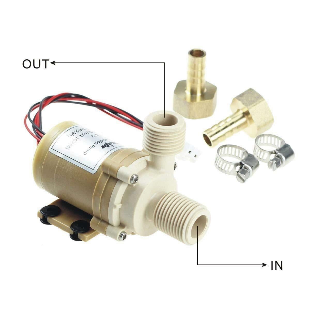 Hot Water Circulation Pump 12-Volt DC Brushless Motor Flow Rate 2.1GPM Low Noise 