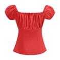 thumbnail image 5 of VEKDONE Womens Tops Rockabilly 1950s Pinup Peasant Top Square Neck Puff Short Sleeve Blouse Solid Color Vintage Slim Fitted Tees Shirts Red L, 5 of 6