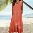 thumbnail image 3 of Womens Linen Midi Dress Sleeveless Floral/Solid Color Casual Beach Loose Sundress Scoop Neck Tank Long Dress (4XL, Orange), 3 of 7
