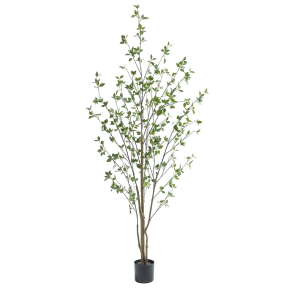Nafresh 7ft Minimalist Faux Citrus Tree, 84" Realistic Artificial Citrus Tree with Lifelike Leaves and Trunks for Home Office Living Room Bedroom Porch Indoor & Outdoor Decor