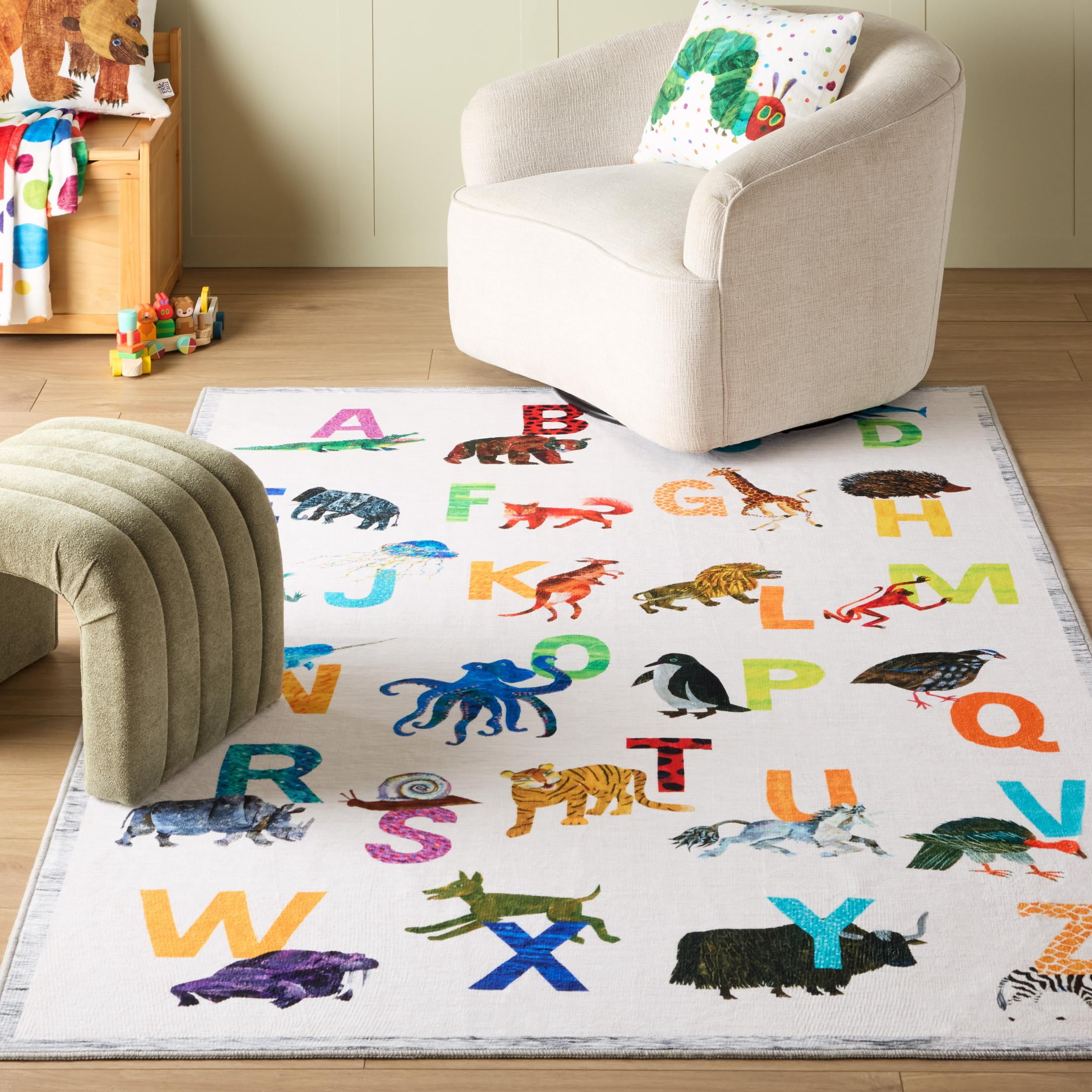 Eric Carle Washable Alphabet Zoo Graphic Children's Area Rug, 4' x 6'