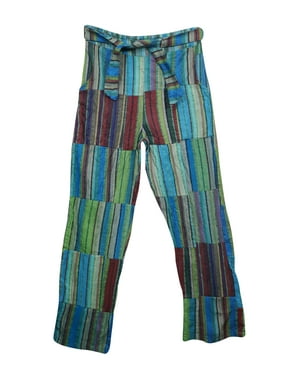 Mogul Womens Handloom Cotton Striped Trousers Unisex Patchwork Pant Hippie Festival Boho Pajama Pants Yoga Meditation
