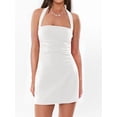 thumbnail image 4 of Women'S Halter Backless Ruched Bodycon Mini Dress Short Homecoming Club Party Night Out Dresses White S, 4 of 8