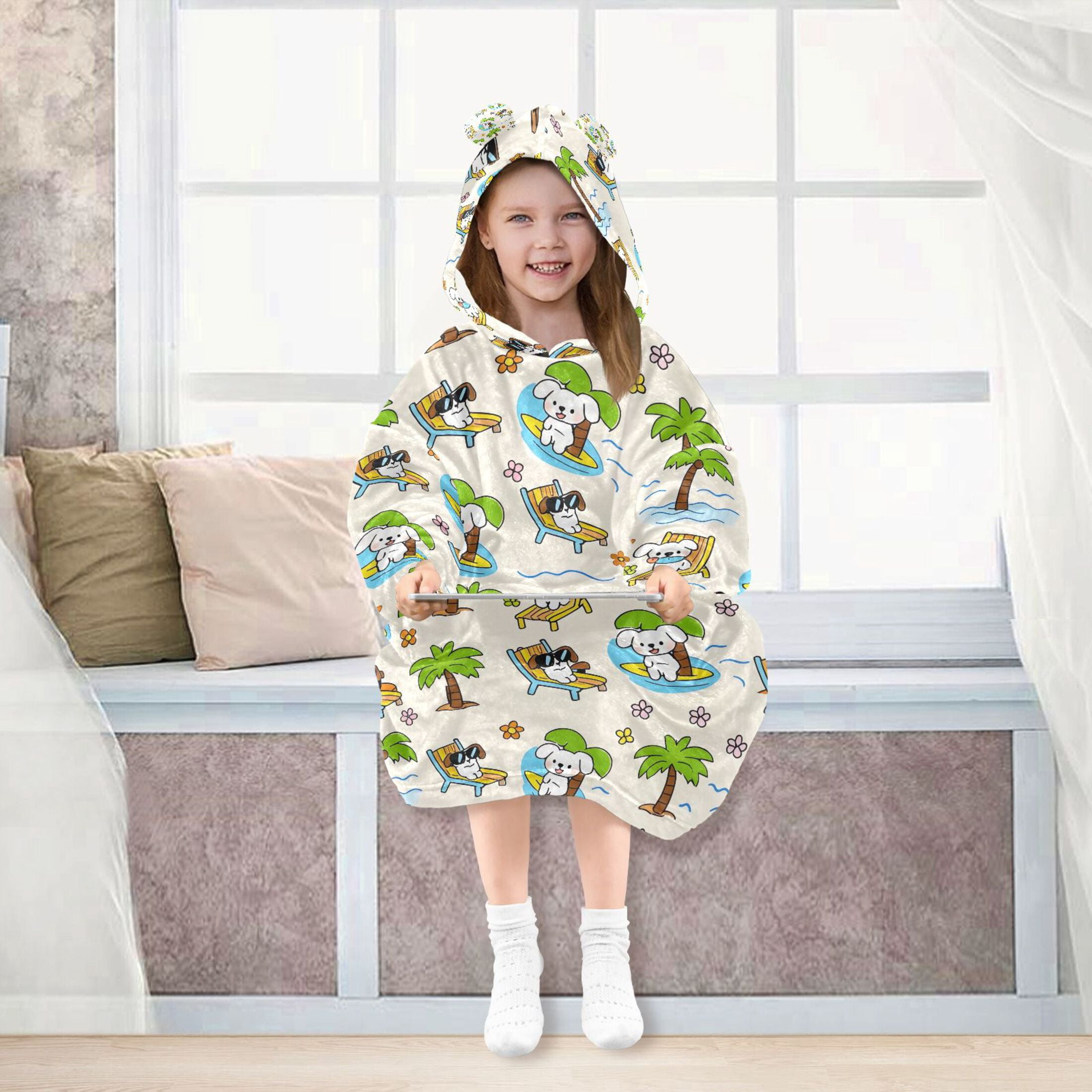 joogoo Blanket Hoodie for Puppy Dogs Palm Tree Oversize Sweatshirt 3-14 YR L