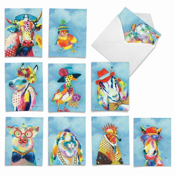 10 All Occasion Blank Note Cards Pack (4 x 5.12 Inch) - FUNNY FARM M6563OCB