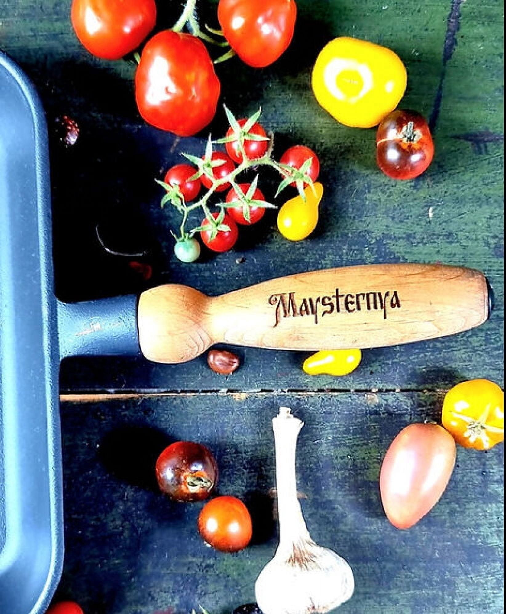 Maysternya Cast Iron Square Grill Pan with Wooden Handle 11x11" (28x28 cm) Induction Grill Pan Cast Iron Skillet Cooking Pan Kitchen Pan Cookware Frypan Camping Indoor and Outdoor Cooking, Black