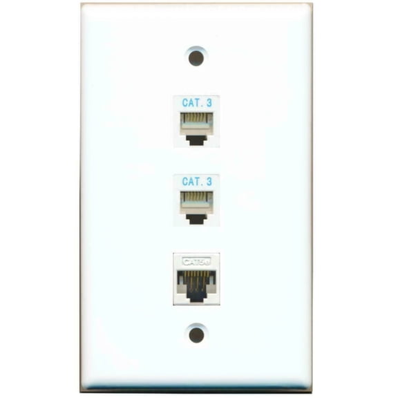 Ultra Spec Cables WPC - 2 Port Phone Rj11 Rj12 1 Cat5e Ethernet Wall Plate