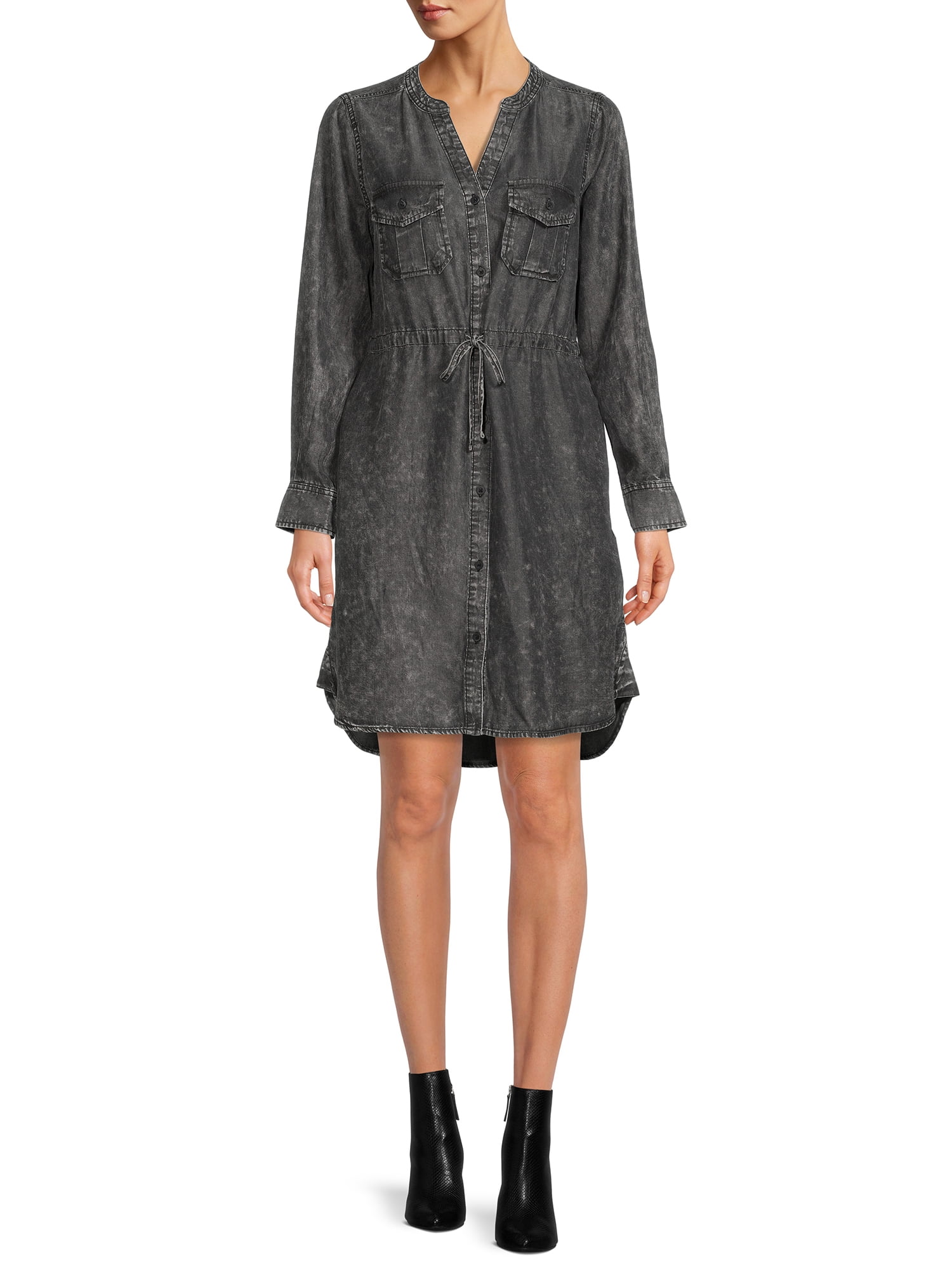 Time & Tru Women's Long Sleeve Utility Shirt Dress - Walmart.com