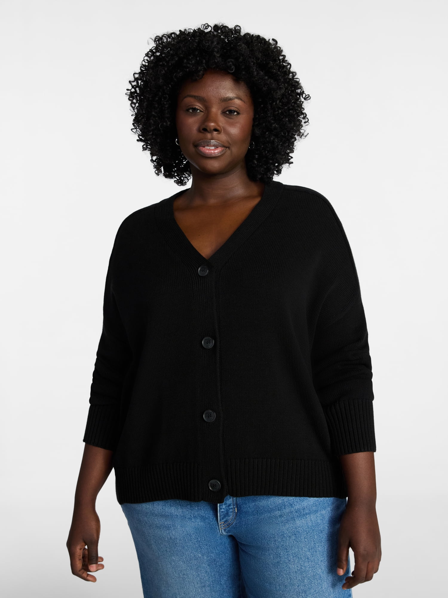 Terra & Sky Women's Plus Size Boyfriend Cardigan with Long Sleeves, Midweight, Size 0X-5X