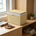 thumbnail image 4 of AYktou Wicker Storage Basket with Lid, Stackable Hand Woven Basket for Storage, Removable Fabric Liner Decorative Organizer Bin Storage Box for Wardrobe Closet & Shelf, Home Organizer Gift Baskets, 4 of 6