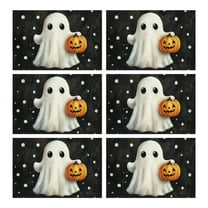 Placemats Set of 6 Cute Ghost Evil Pumpkin Halloween Place Mats Durable No Slip Table Mats for Wedding Restaurant & Camping Autumn Halloween Table Mats