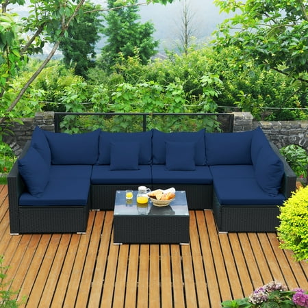 Costway 7PCS Patio Rattan Sofa Set Sectional Conversation Furniture Set