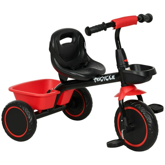 Qaba Tricycle pour 2-5 Ans, Vélo Enfant avec Siège Réglable, Rouge