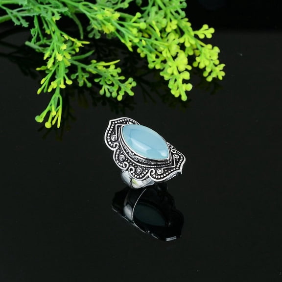 Natural Aquamarine Gemstone Handmade 925 Sterling Silver Ring Size 8