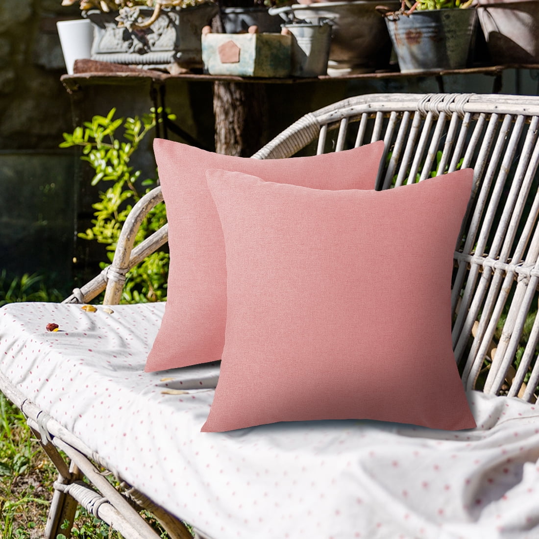 Unique Bargains 2-Pack Solid Waterproof Decorative Throw Pillow Covers Pink 18" x 18"