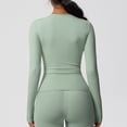 thumbnail image 6 of Workout Tops for Women Long Sleeve Yoga Athletic Tee Seamless Stretchy Quick Dry Gym Slim Fit Tshirts (M, Green), 6 of 9