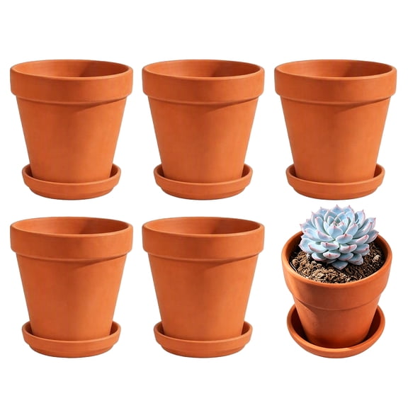 6 Pack Terracotta Plant Pots with Saucers, 3.9 x 3.9 in Ceramic Flower Planters with Drainage Holes, Small Indoor Plant Pots for Succulents Herbs Cactus Windowsill Desk