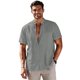 thumbnail image 1 of Ceisia Men's Stand-Collar Cotton-Linen Shirt Summer Loose Casual Short-Sleeve Button-Down Shirt Gray L Gifts, 1 of 6