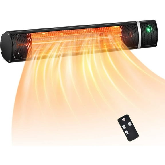 Tangkula 1500W Wall-Mounted Patio Heater, Electric Gold Tube Infrared Space Heater w/ 3 Power Settings, Remote Control, IP65 Waterproof Fast Heating Patio Heater for Indoor/Outdoor (Black)