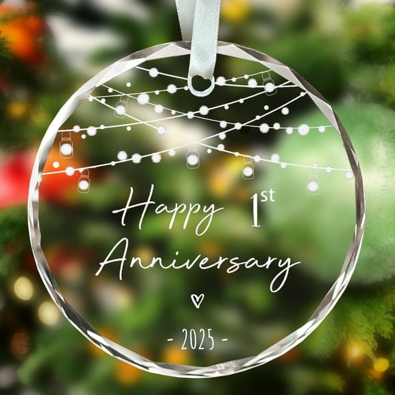 1 Year Anniversary Paper Gifts for First Anniversary Ornament 2025, One Year Wedding Ornament, Glass Keepsake Happy 1st Ann Ornaments 2025