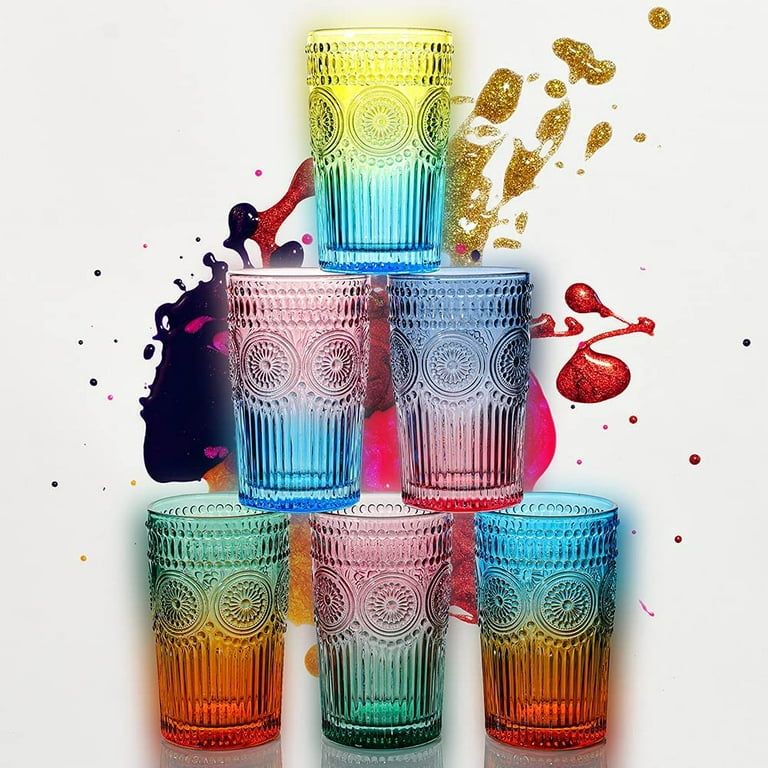 12 Oz Gradient Colored Glass Beverage Drinking Tumblers Drinking