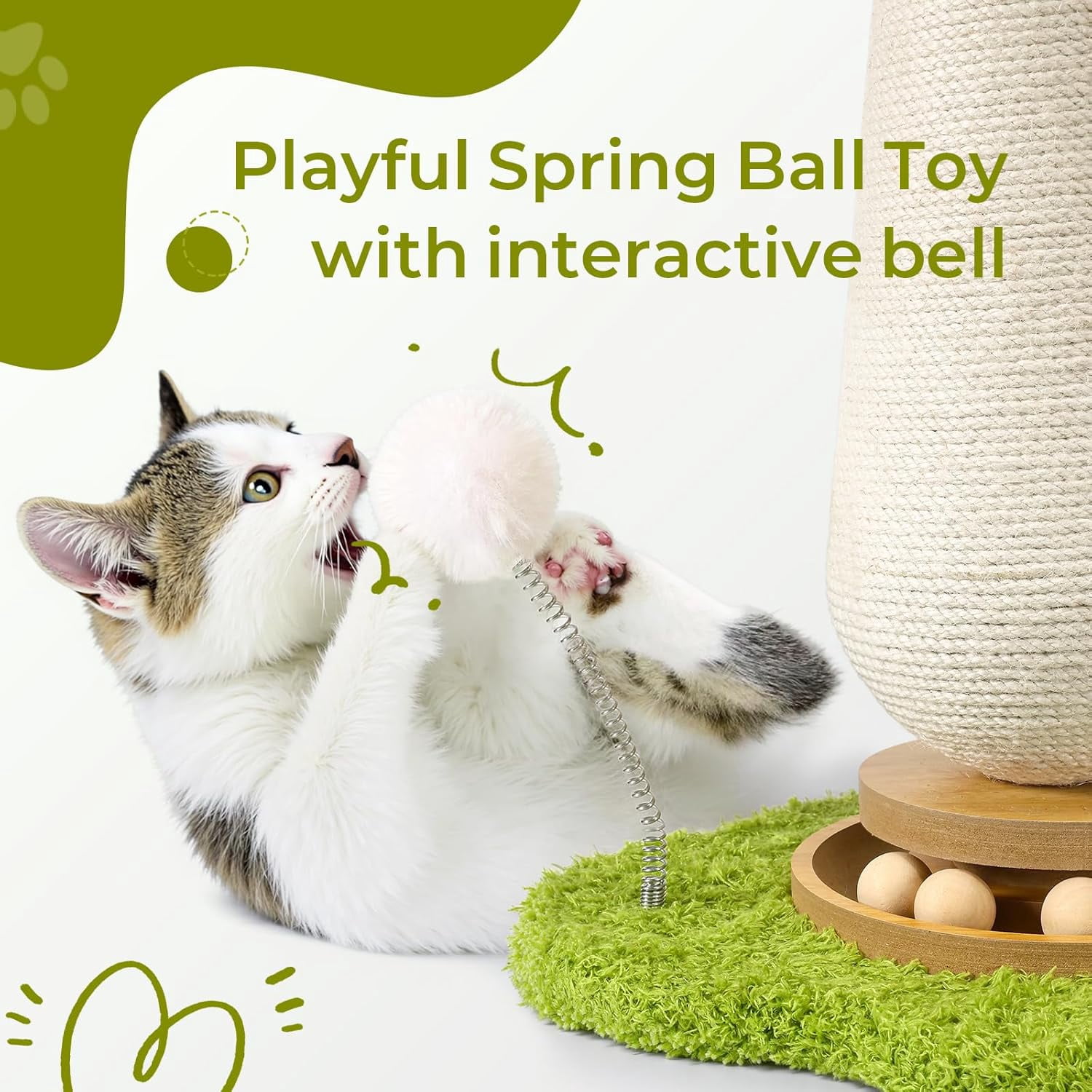 YESGIRL 20" Mushroom Cat Scratching Post with Ball Track & Spring Toys, 2-in-1 Sisal Scratcher & Play Station for Indoor Cats, Stable Base